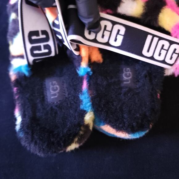 UGG Fluff Yeah Slide Check Checkerboard Plush Strap Back Size 5 Sandals Slides - Picture 4 of 13